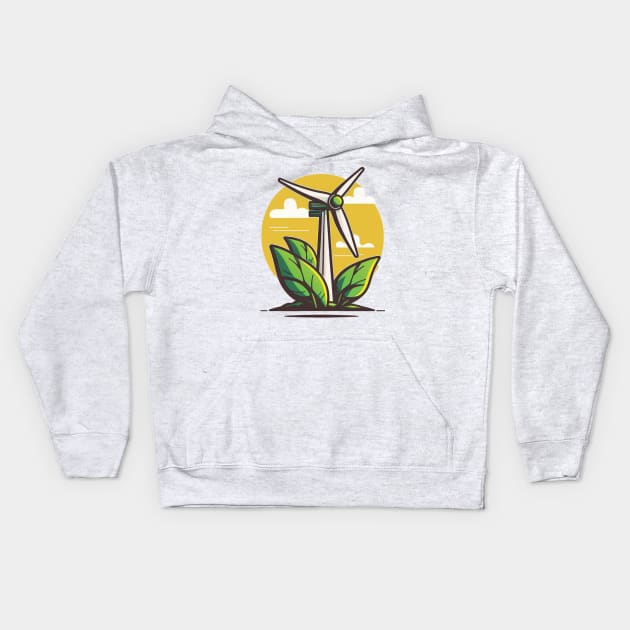 Stay Fashionable and Make a Difference with the Wind Turbine Cartoon Kids Hoodie by Greenbubble